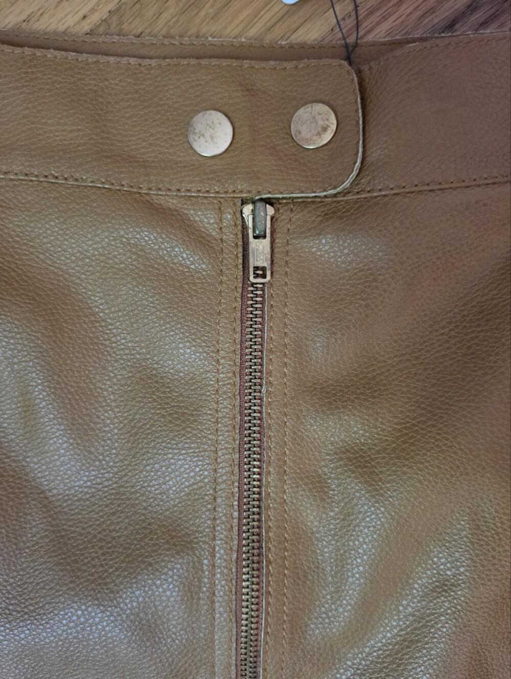 NWT Free People Camel Leather Front-Zip Mini Skirt - Picture 5 of 10